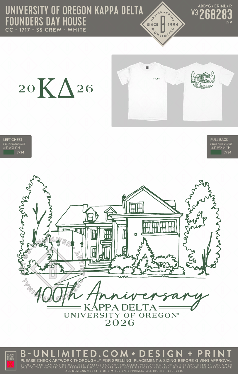 University of Oregon Kappa Delta - Founders Day House - CC - 1717 - SS Crew - White