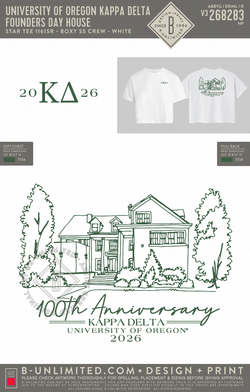 University of Oregon Kappa Delta - Founders Day House - Star Tee - 1161SR - SS Crew - White