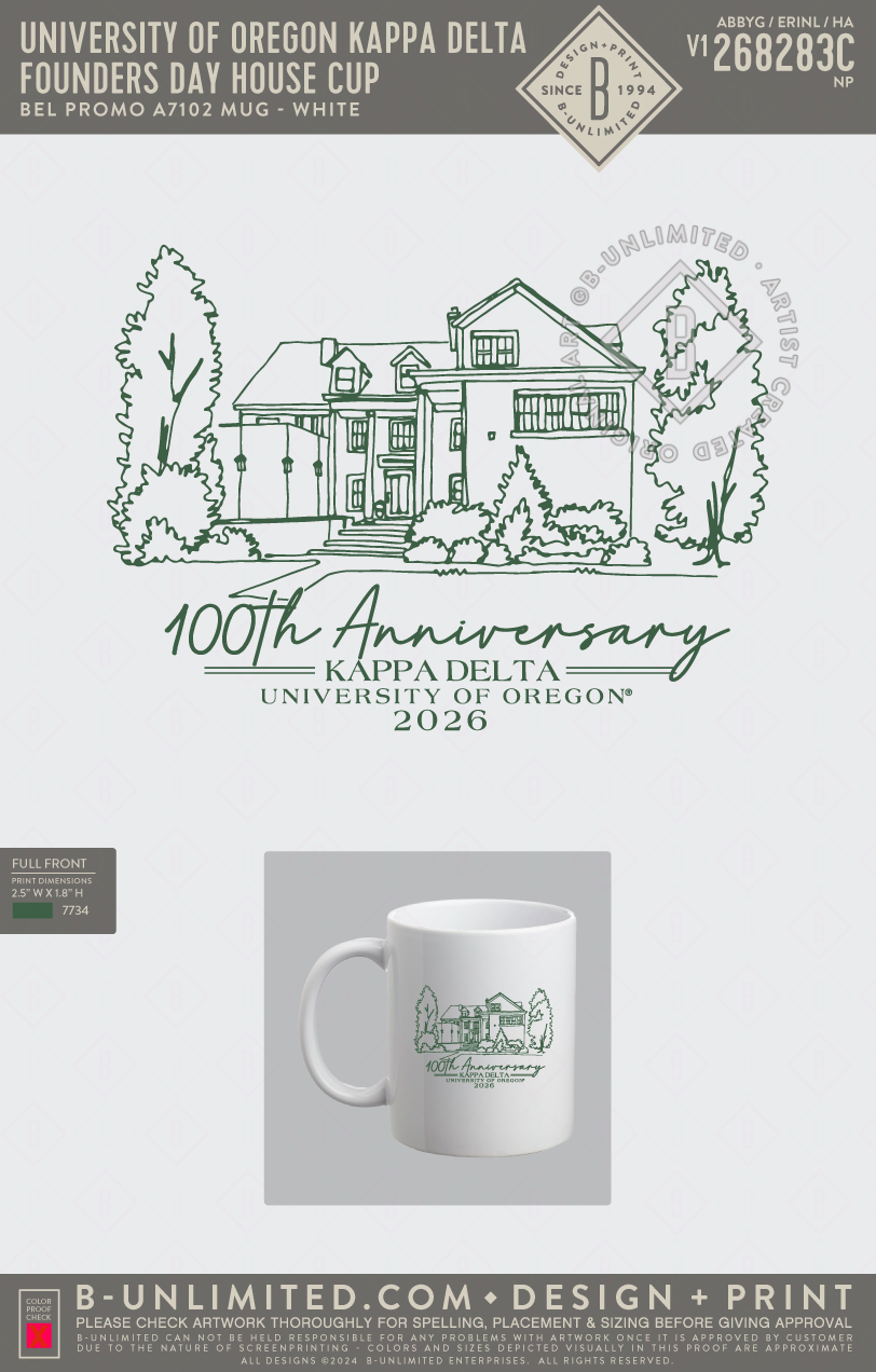 University of Oregon Kappa Delta - Founders Day House Mug - Bel Promo - A7102 - Mug - White