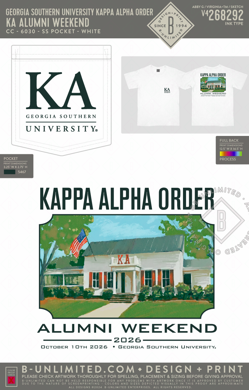 Georgia Southern University Kappa Alpha Order - KA Alumni Weekend - CC - 6030 - SS Pocket - White