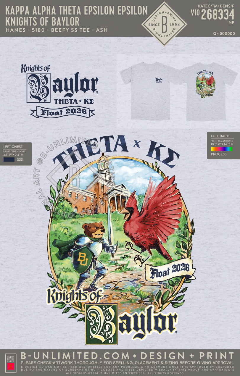 Kappa Alpha Theta Epsilon Epsilon - Knights of Baylor - Hanes - 5180 - SS Beefy Crew - Ash