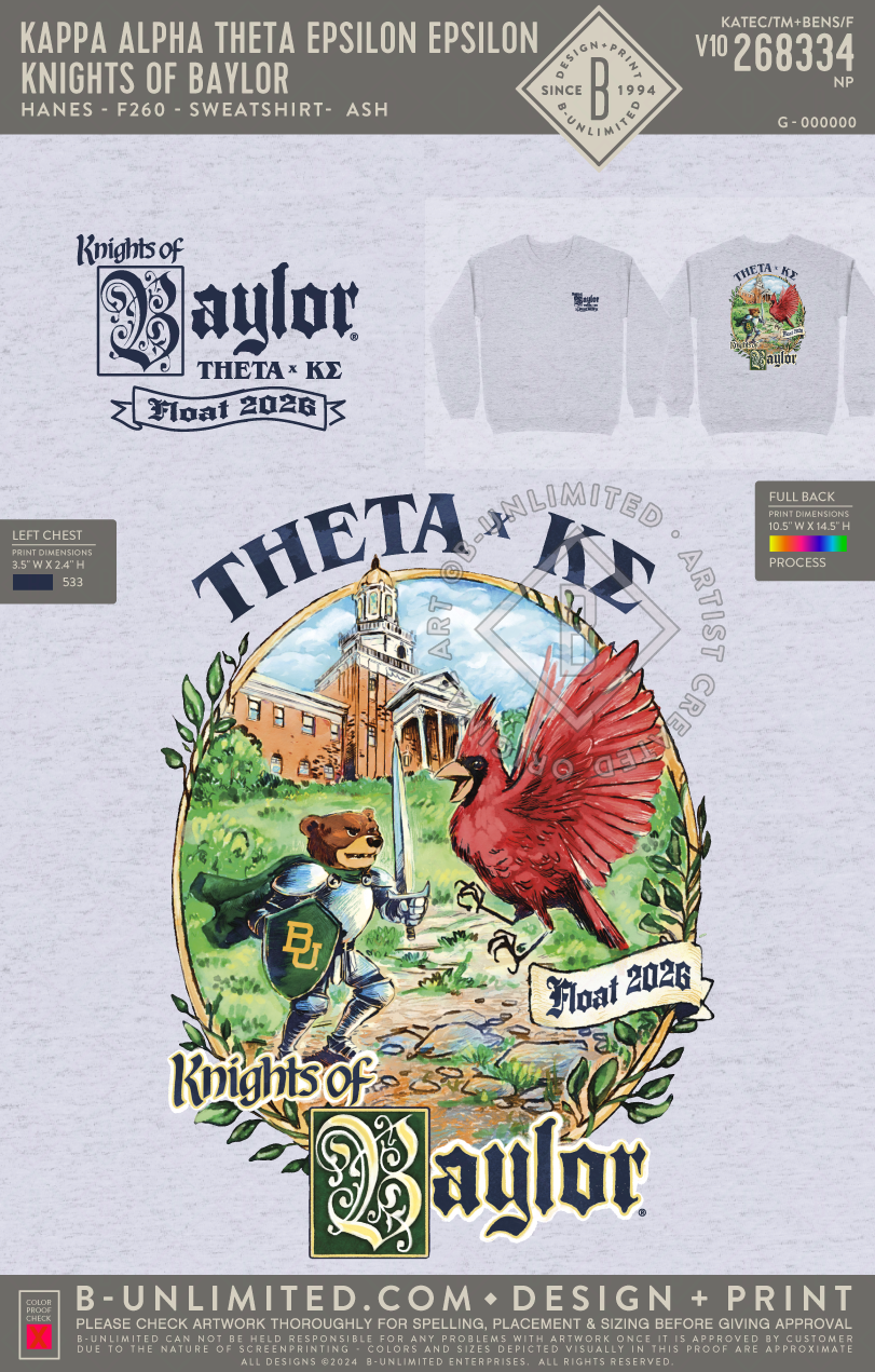 Kappa Alpha Theta Epsilon Epsilon - Knights of Baylor - Hanes - F260 - Sweatshirt - Ash