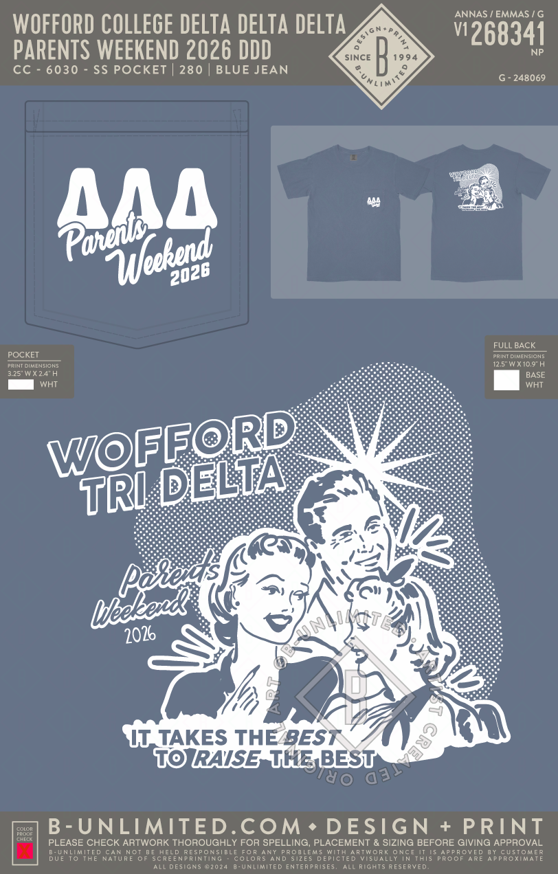 Wofford College Delta Delta Delta - Parents weekend 2026 DDD - CC - 6030 - SS Pocket - Blue Jean