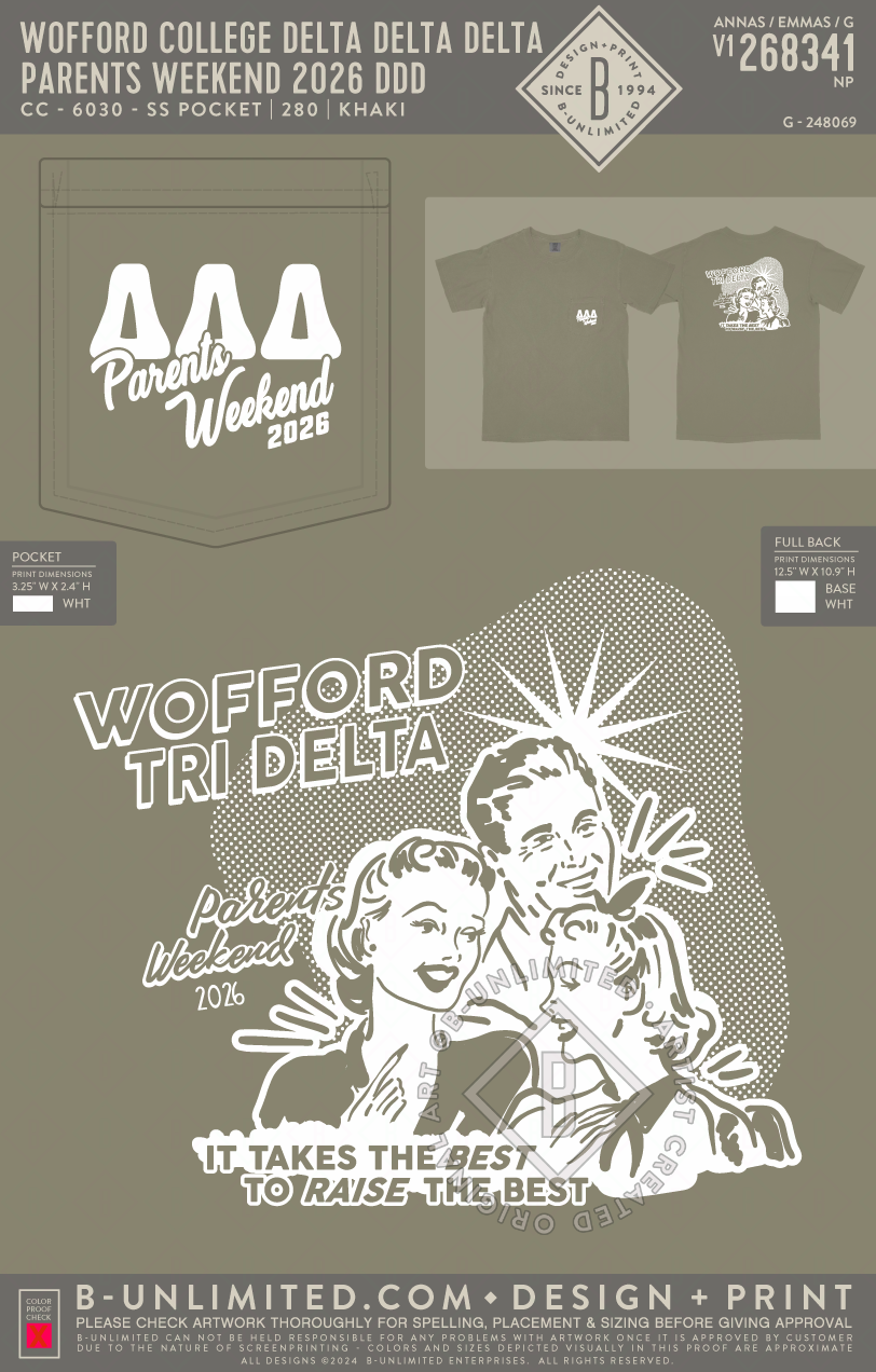 Wofford College Delta Delta Delta - Parents weekend 2026 DDD - CC - 6030 - SS Pocket - Khaki