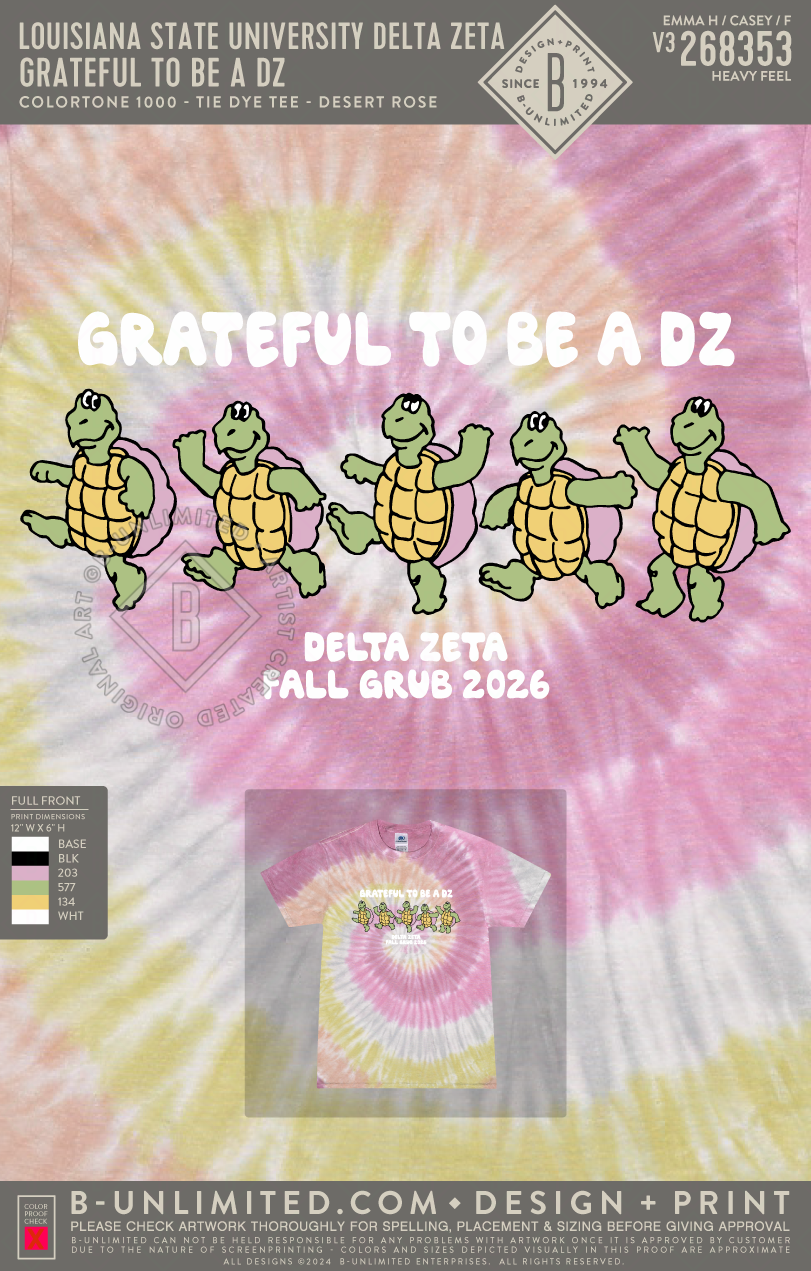 Louisiana State University Delta Zeta - Grateful to be a DZ - Colortone - 1000 - Tie Dye Tee - Desert Rose