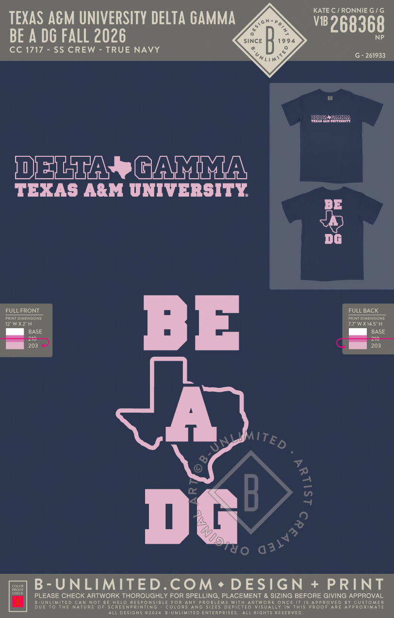 Texas A&M University Delta Gamma - Be a DG Fall 2026 - CC - 1717 - SS Crew - True Navy