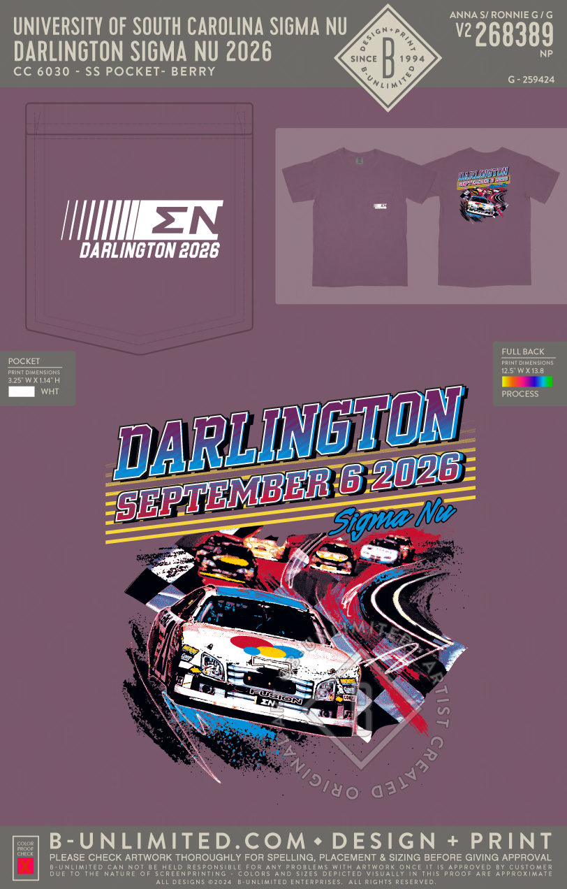 University of South Carolina Sigma Nu - Darlington Sigma Nu 2026 - CC - 6030 - SS Pocket - Berry