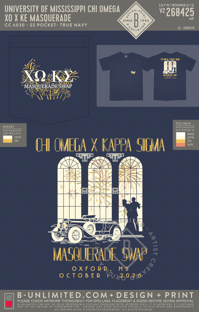 University of Mississippi Chi Omega - XO x KE Masquerade - CC - 6030 - SS Pocket - True Navy
