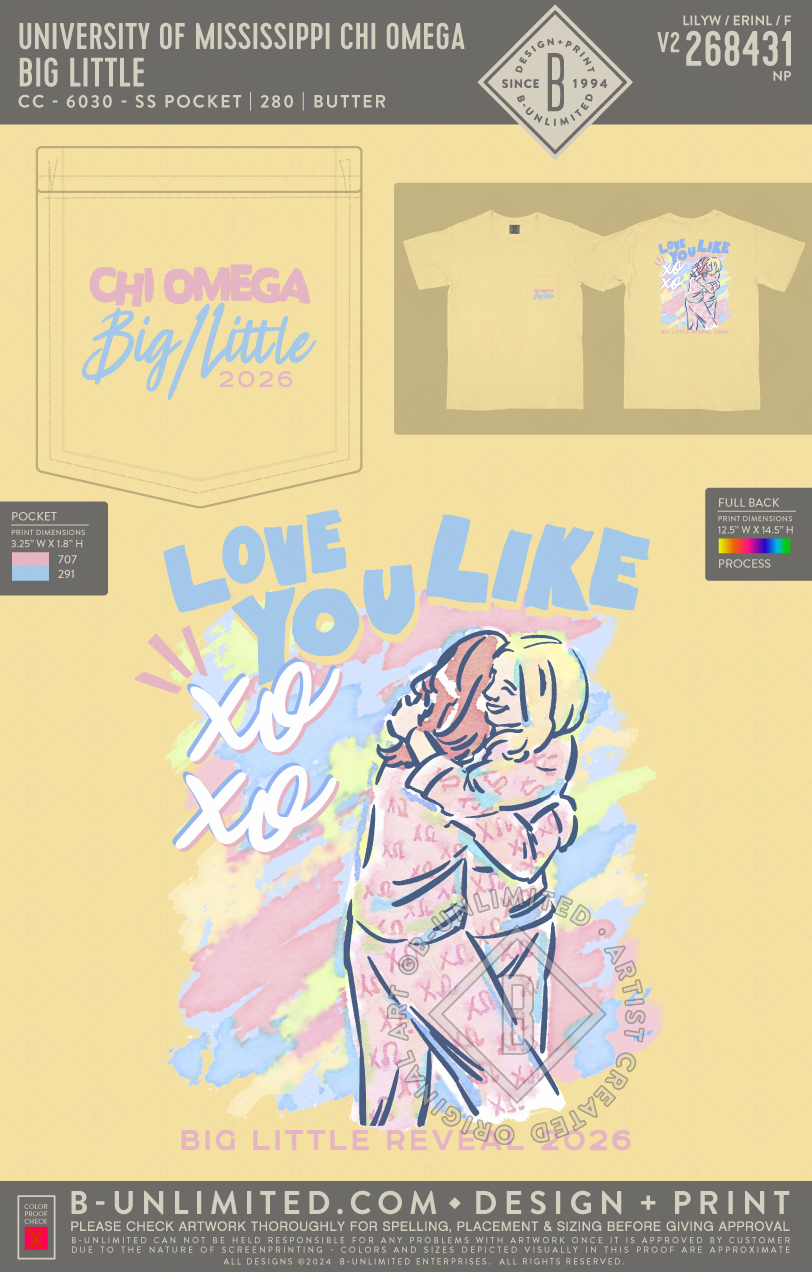 University of Mississippi Chi Omega - Big/Little - CC - 6030 - SS Pocket - Butter