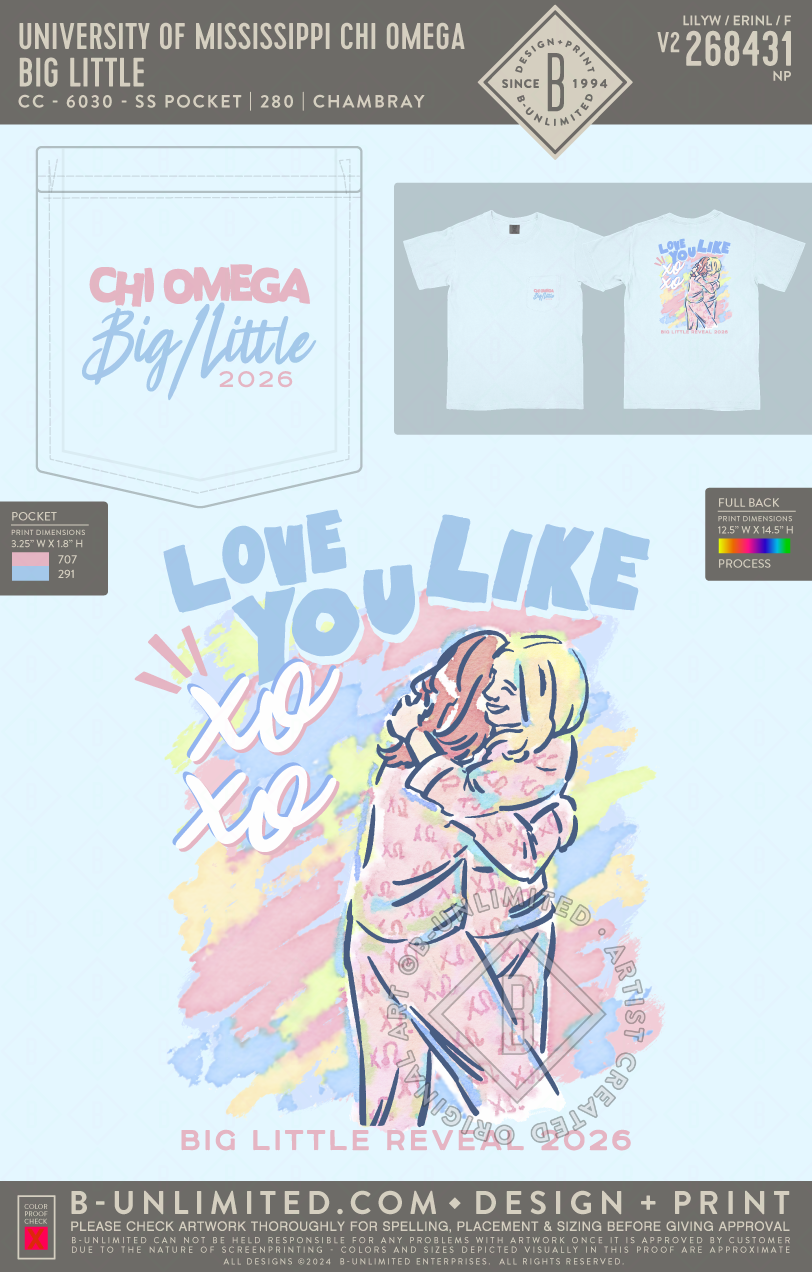 University of Mississippi Chi Omega - Big/Little - CC - 6030 - SS Pocket - Chambray