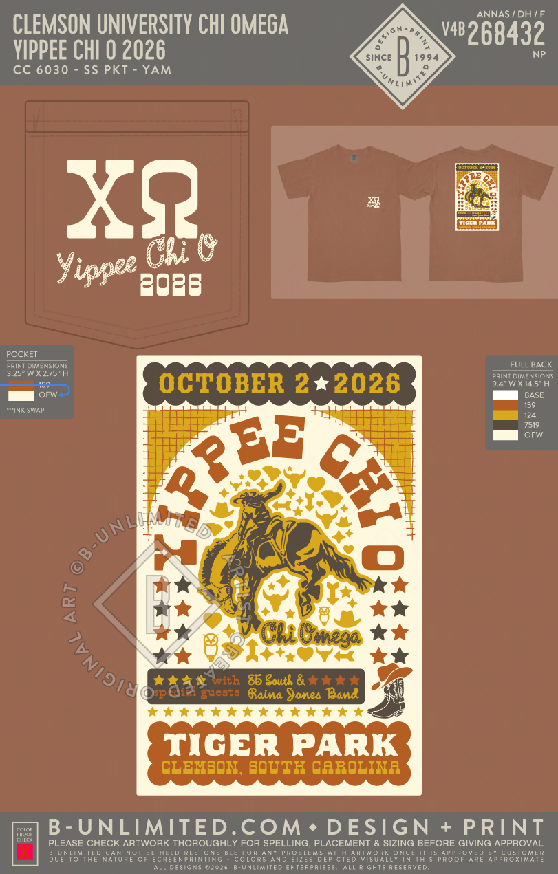 Clemson University Chi Omega - Yippee Chi O 2026 - CC - 6030 - SS Pocket - Yam