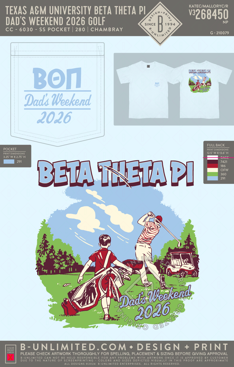 Texas A&M University Beta Theta Pi - Dad's Weekend 2026 Golf - CC - 6030 - SS Pocket - Chambray
