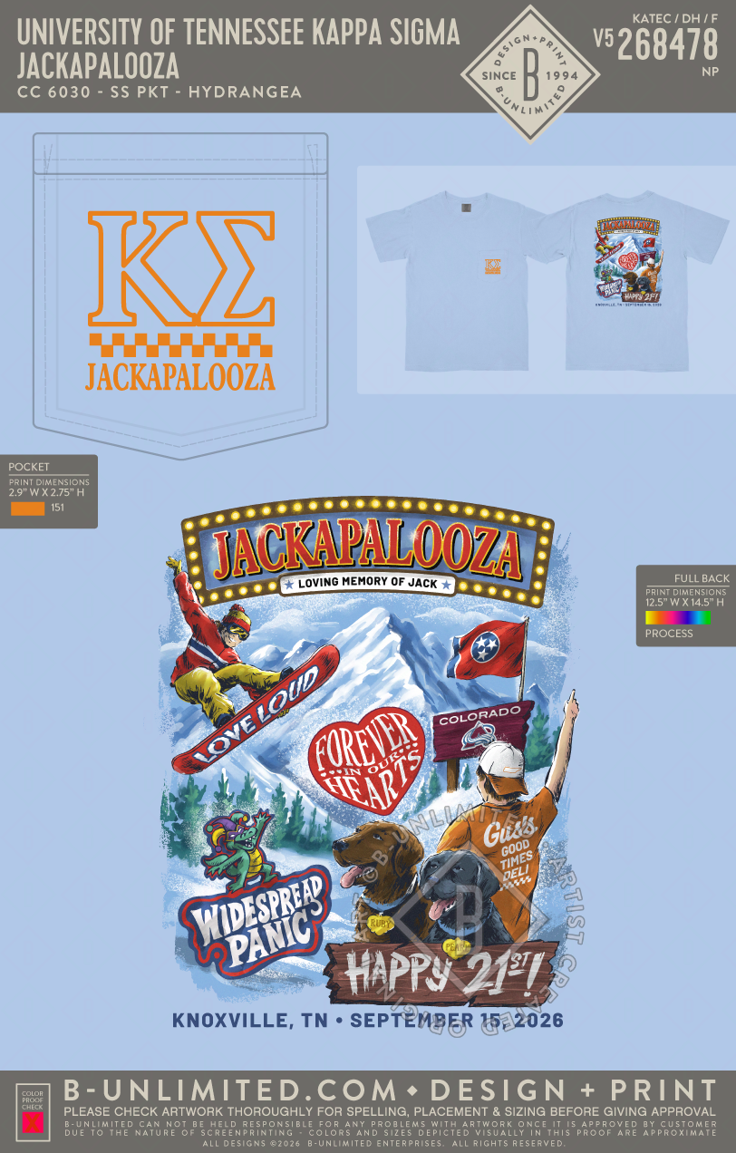 University of Tennessee Kappa Sigma - Jackapalooza - CC - 6030 - SS Pocket - Hydrangea