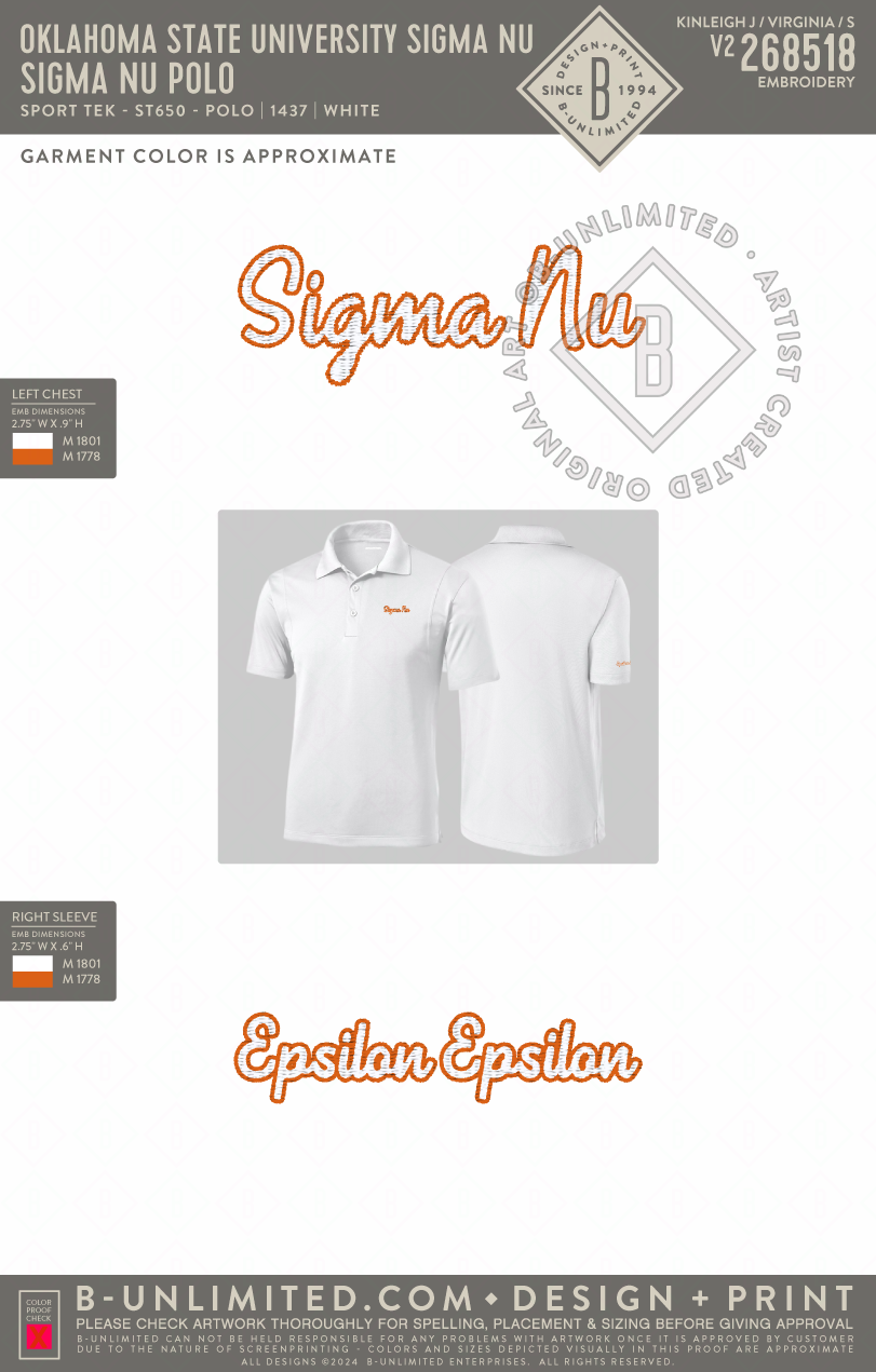 Oklahoma State University Sigma Nu - Sigma Nu polo - Sport Tek - ST650 - Polo - White