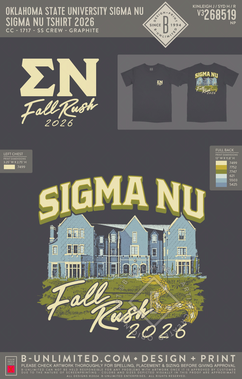 Oklahoma State University Sigma Nu - ARTa - Sigma Nu tshirt 2026 - CC - 1717 - SS Crew - Graphite