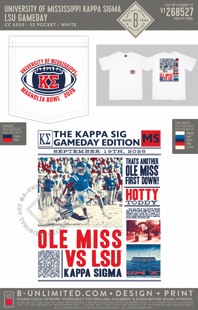 University of Mississippi Kappa Sigma - lsu gameday - CC - 6030 - SS Pocket - White