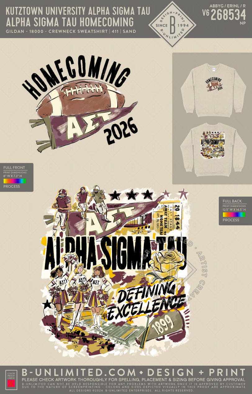 Kutztown University Alpha Sigma Tau - Alpha Sigma Tau Homecoming - Gildan - 18000 - Crewneck Sweatshirt - Sand