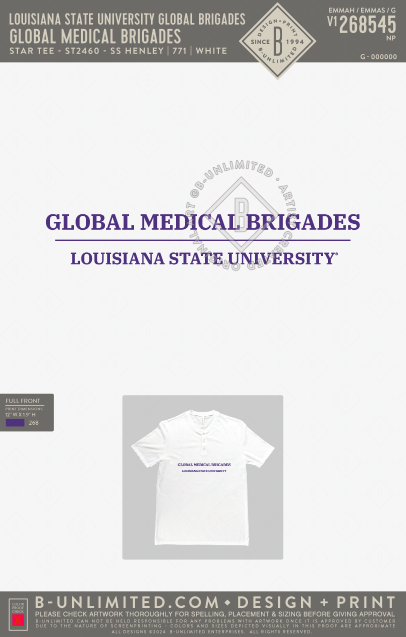 Louisiana State University Global Brigades - Global Medical Brigades - Star Tee - ST2460 - SS Henley - White
