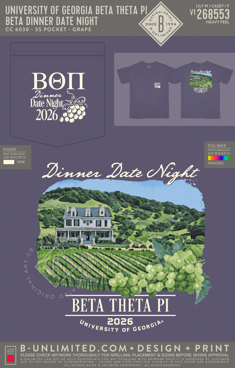 University of Georgia Beta Theta Pi - Beta Dinner Date Night - CC - 6030 - SS Pocket - Grape