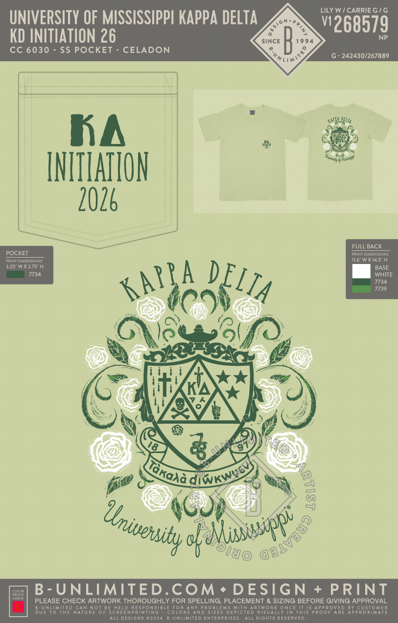 University of Mississippi Kappa Delta - KD Initiation 26 - CC - 6030 - SS Pocket - Celadon