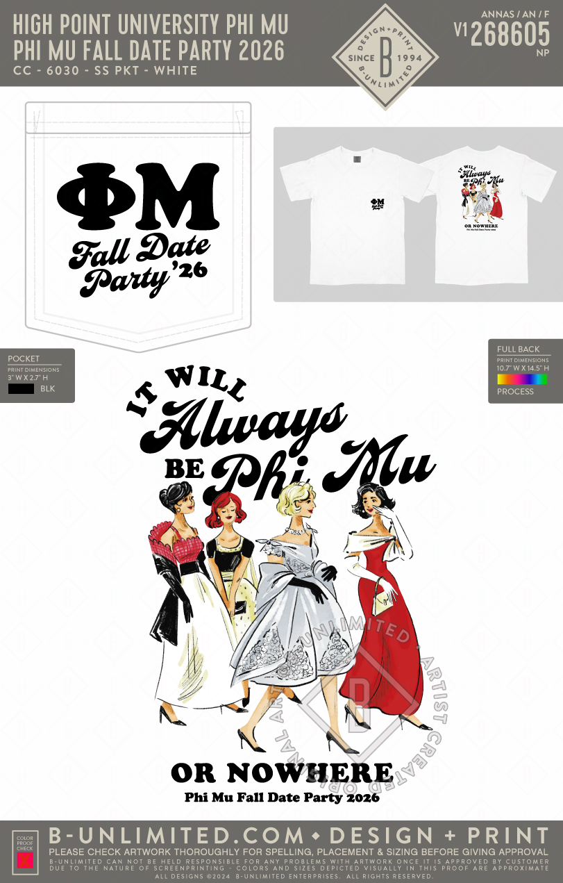 High Point University Phi Mu - Phi Mu Fall Date Party 2026 - CC - 6030 - SS Pocket - White