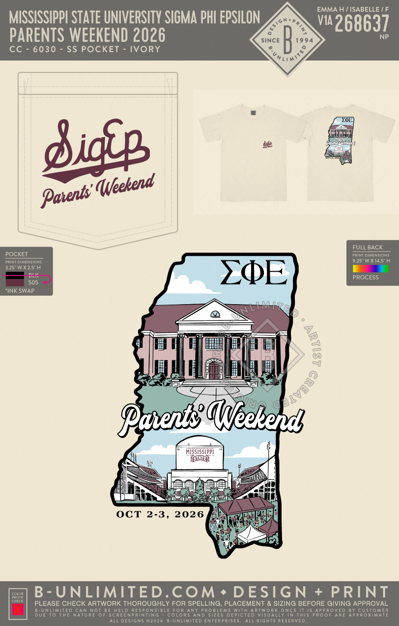 Mississippi State University Sigma Phi Epsilon - Parents Weekend 2026 - CC - 6030 - SS Pocket - Ivory