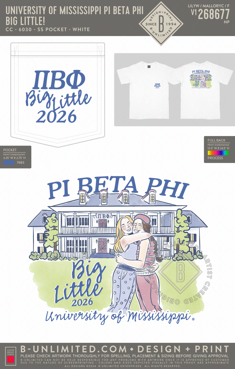 University of Mississippi Pi Beta Phi - Big Little! - CC - 6030 - SS Pocket - White