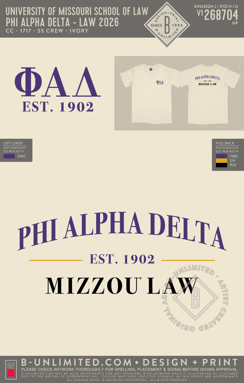 University of Missouri School of Law - Phi Alpha Delta - Law 2026 - CC - 1717 - SS Crew - Ivory
