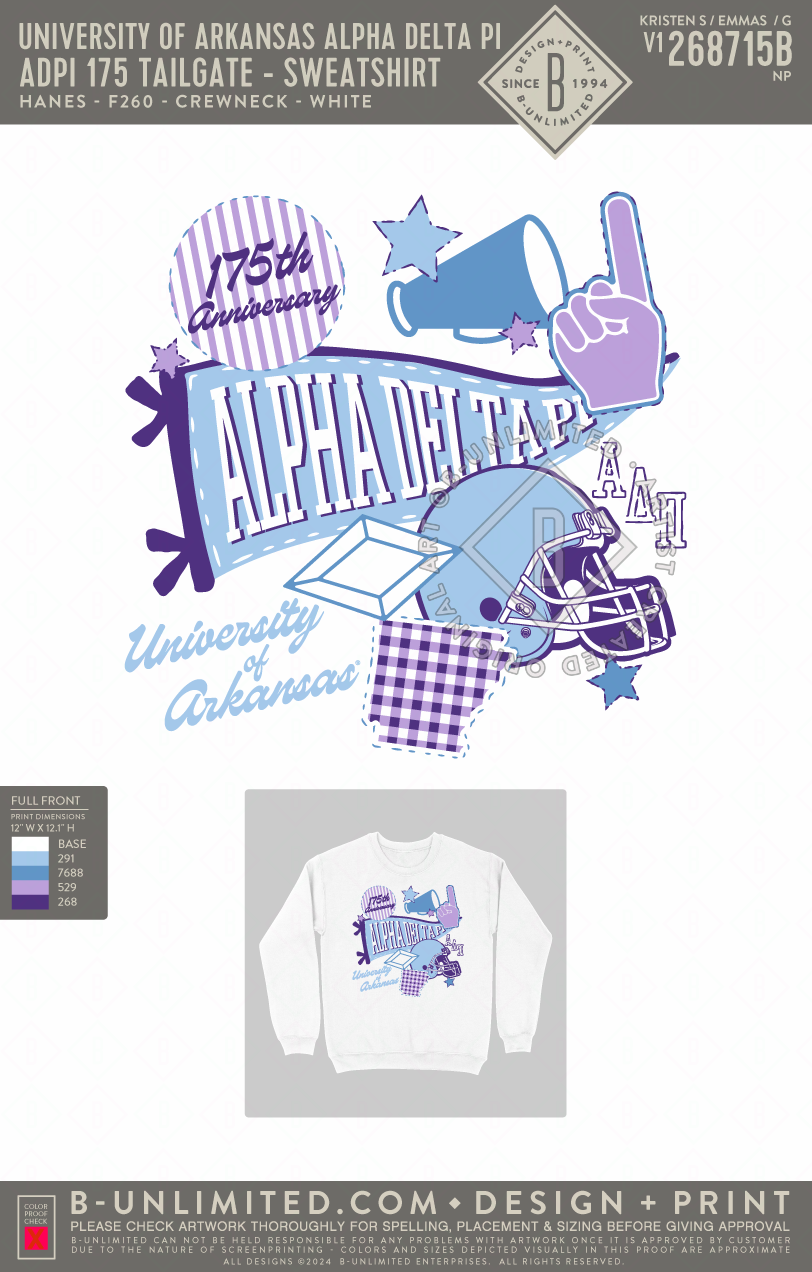 University of Arkansas Alpha Delta Pi - ADPI 175 Tailgate (Sweatshirts) - Hanes - F260 - Sweatshirt - White
