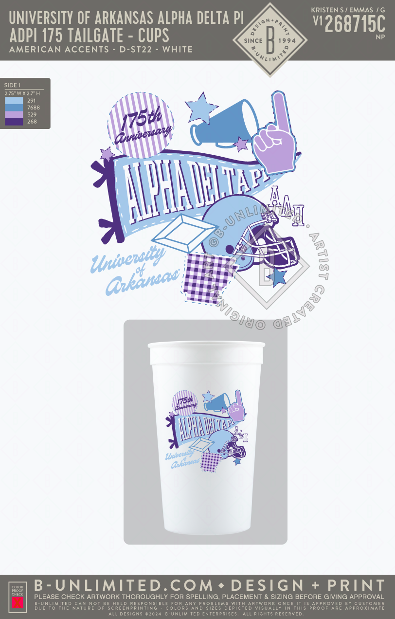 University of Arkansas Alpha Delta Pi - ADPI 175 Tailgate (Cups) - American Accents - D-ST22 - Cup - White
