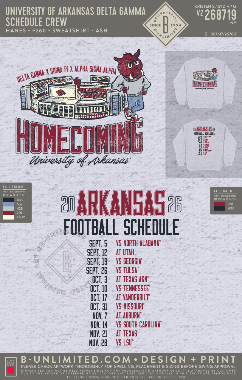 University of Arkansas Delta Gamma - Schedule Crew - Hanes - F260 - Sweatshirt - Ash