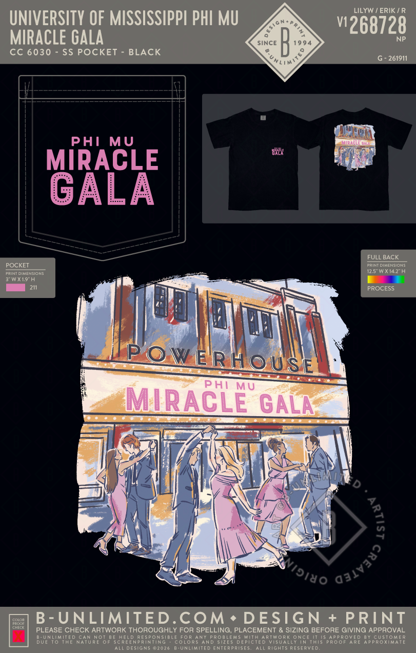 University of Mississippi Phi Mu - Miracle Gala - CC - 6030 - SS Pocket - Black