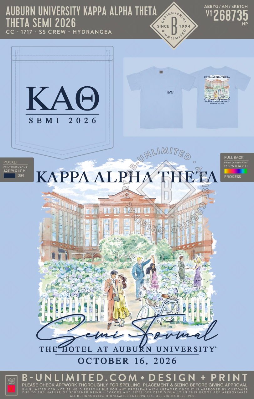 Auburn University Kappa Alpha Theta - Theta Semi 2026 - CC - 6030 - SS Pocket - Hydrangea