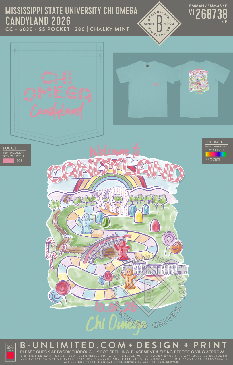 Mississippi State University Chi Omega - Candyland 2026 - CC - 6030 - SS Pocket - Chalky Mint