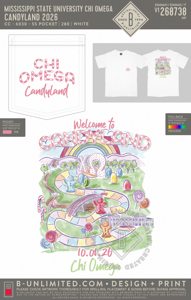 Mississippi State University Chi Omega - Candyland 2026 - CC - 6030 - SS Pocket - White
