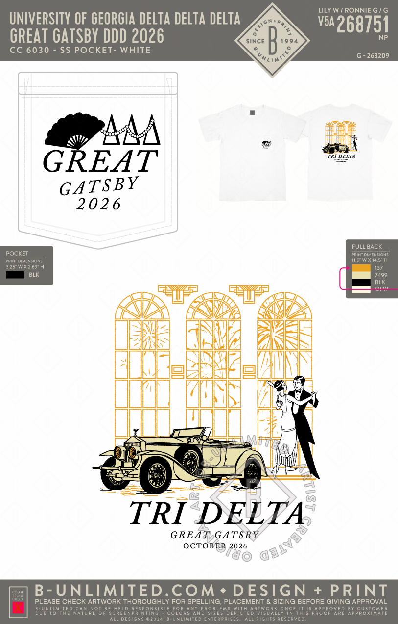 University of Georgia Delta Delta Delta - Great Gatsby DDD 2026 - CC - 6030 - SS Pocket - White