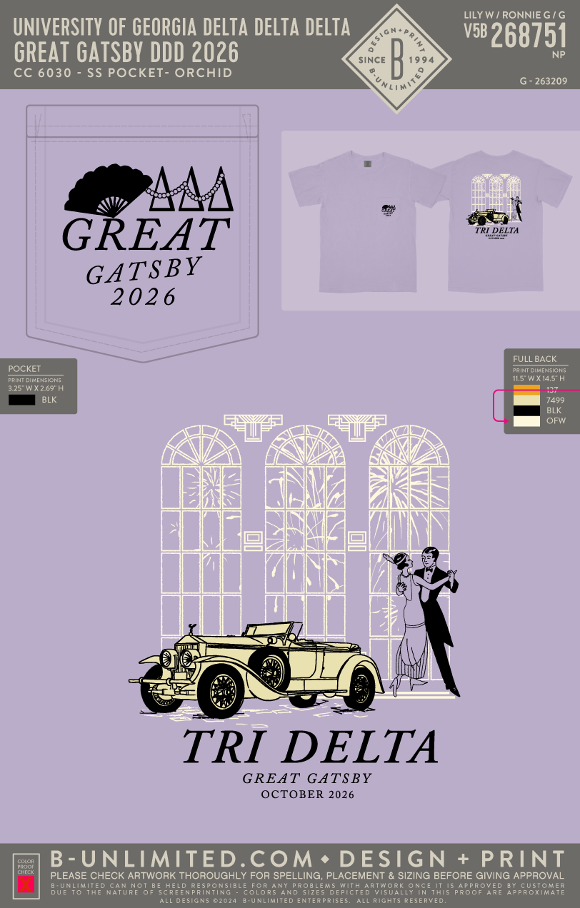 University of Georgia Delta Delta Delta - Great Gatsby DDD 2026 - CC - 6030 - SS Pocket - Orchid