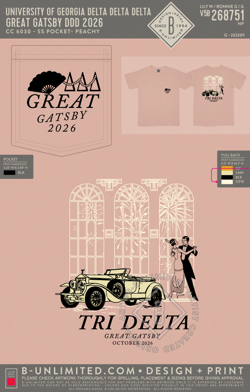 University of Georgia Delta Delta Delta - Great Gatsby DDD 2026 - CC - 6030 - SS Pocket - Peachy