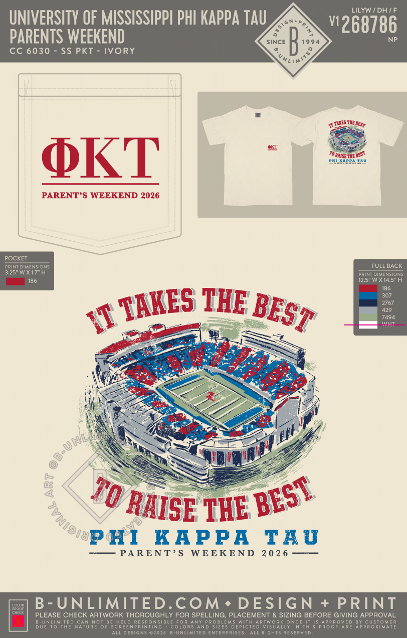 University of Mississippi Phi Kappa Tau - Parents Weekend - CC - 6030 - SS Pocket - Ivory