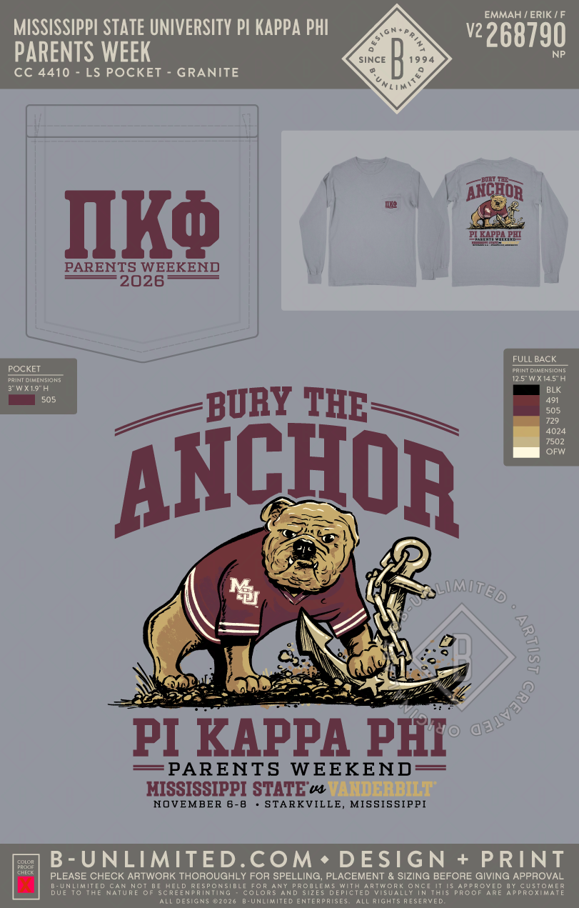 Mississippi State University Pi Kappa Phi - Parents Week - CC - 4410 - LS Pocket - Granite