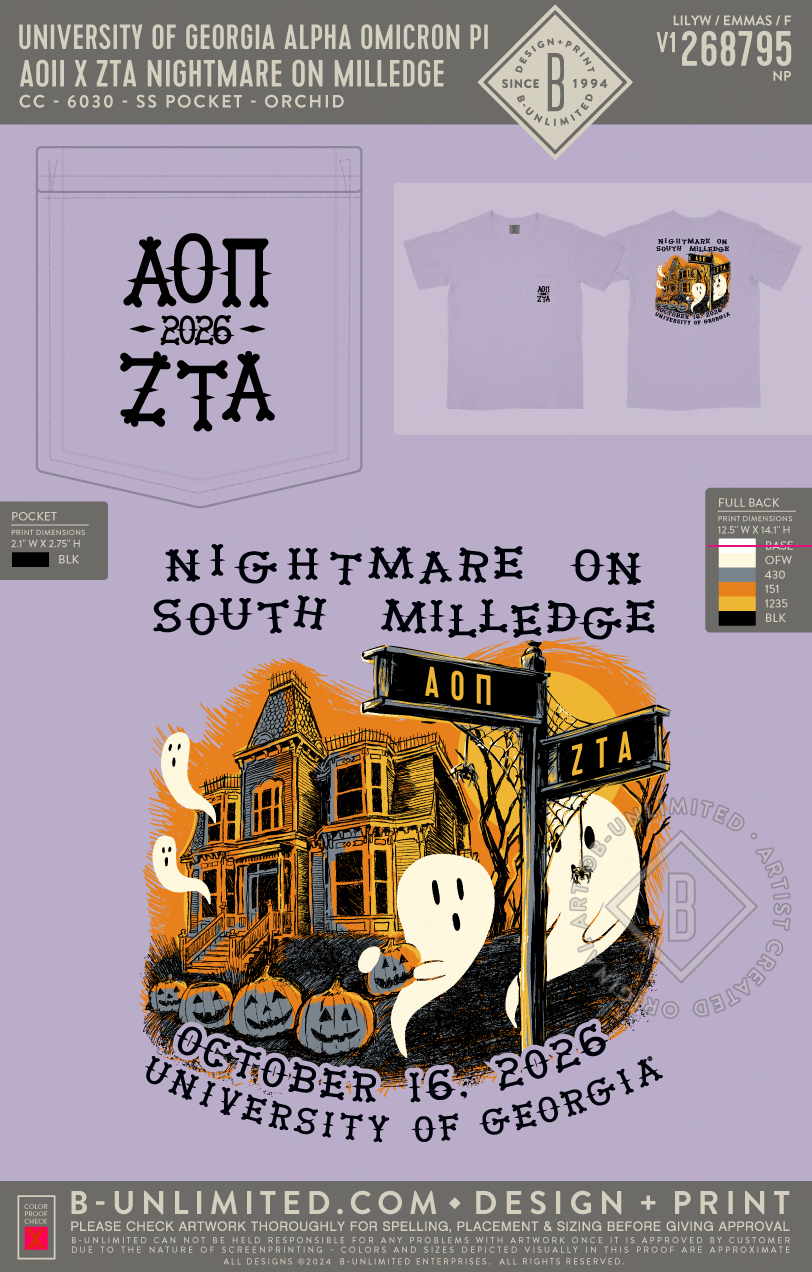University of Georgia Zeta Tau Alpha - ZTA x AOII Nightmare on Milledge - CC - 6030 - SS Pocket - Orchid