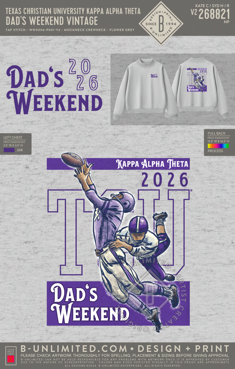 Texas Christian University Kappa Alpha Theta - Dad's Weekend Vintage - Tap Stitch - WW0004-P001-V2 - Mockneck Crewneck Sweatshirt - Flower Grey