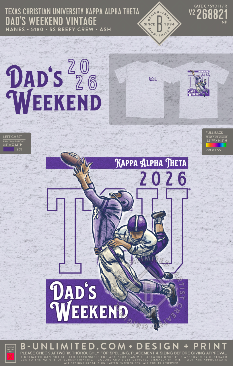 Texas Christian University Kappa Alpha Theta - Dad's Weekend Vintage - Hanes - 5180 - SS Beefy Crew - Ash