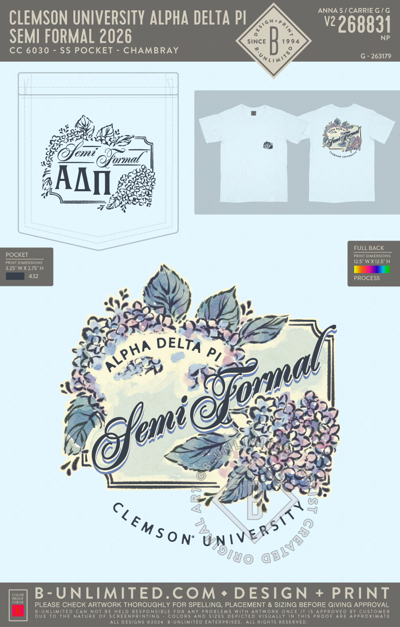 Clemson University Alpha Delta Pi - Semi Formal 2026 - CC - 6030 - SS Pocket - Chambray