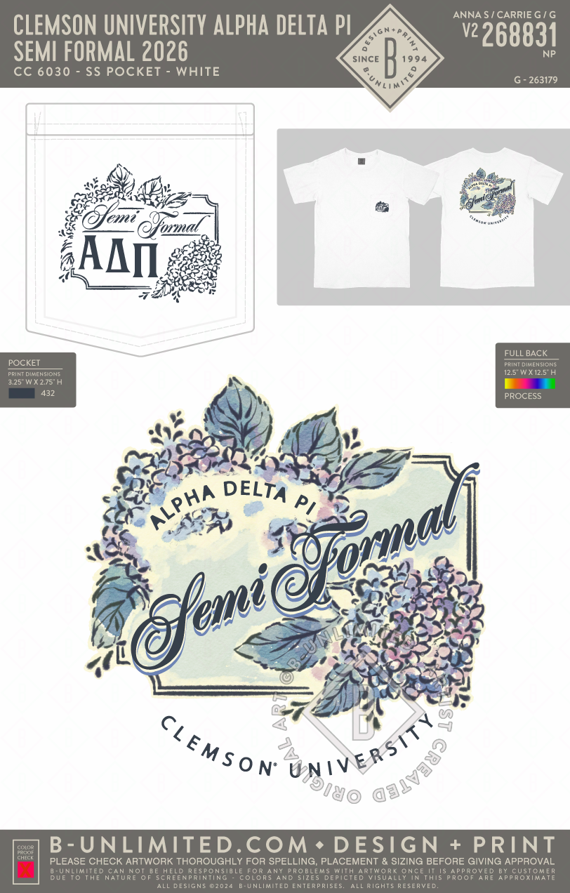 Clemson University Alpha Delta Pi - Semi Formal 2026 - CC - 6030 - SS Pocket - White
