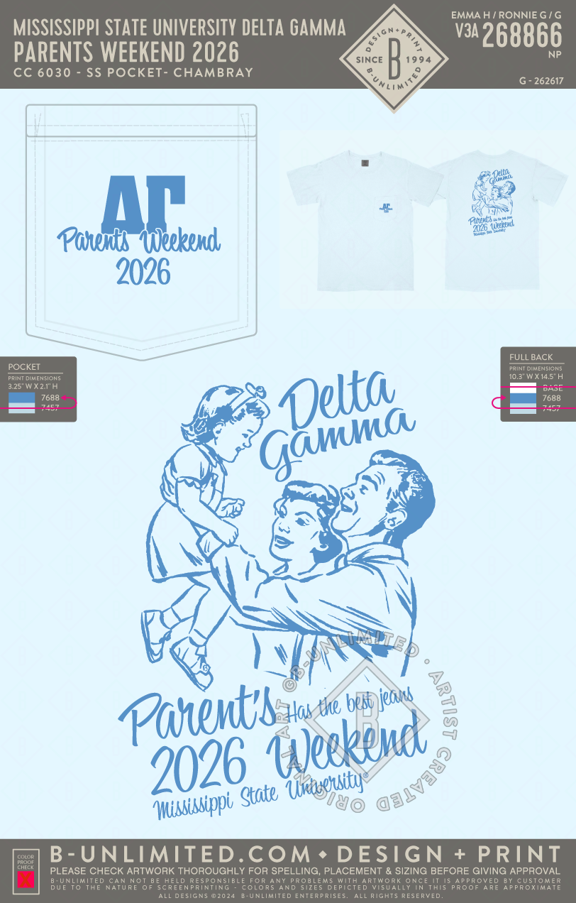 Mississippi State University Delta Gamma - Parents Weekend 2026 - CC - 6030 - SS Pocket - Chambray