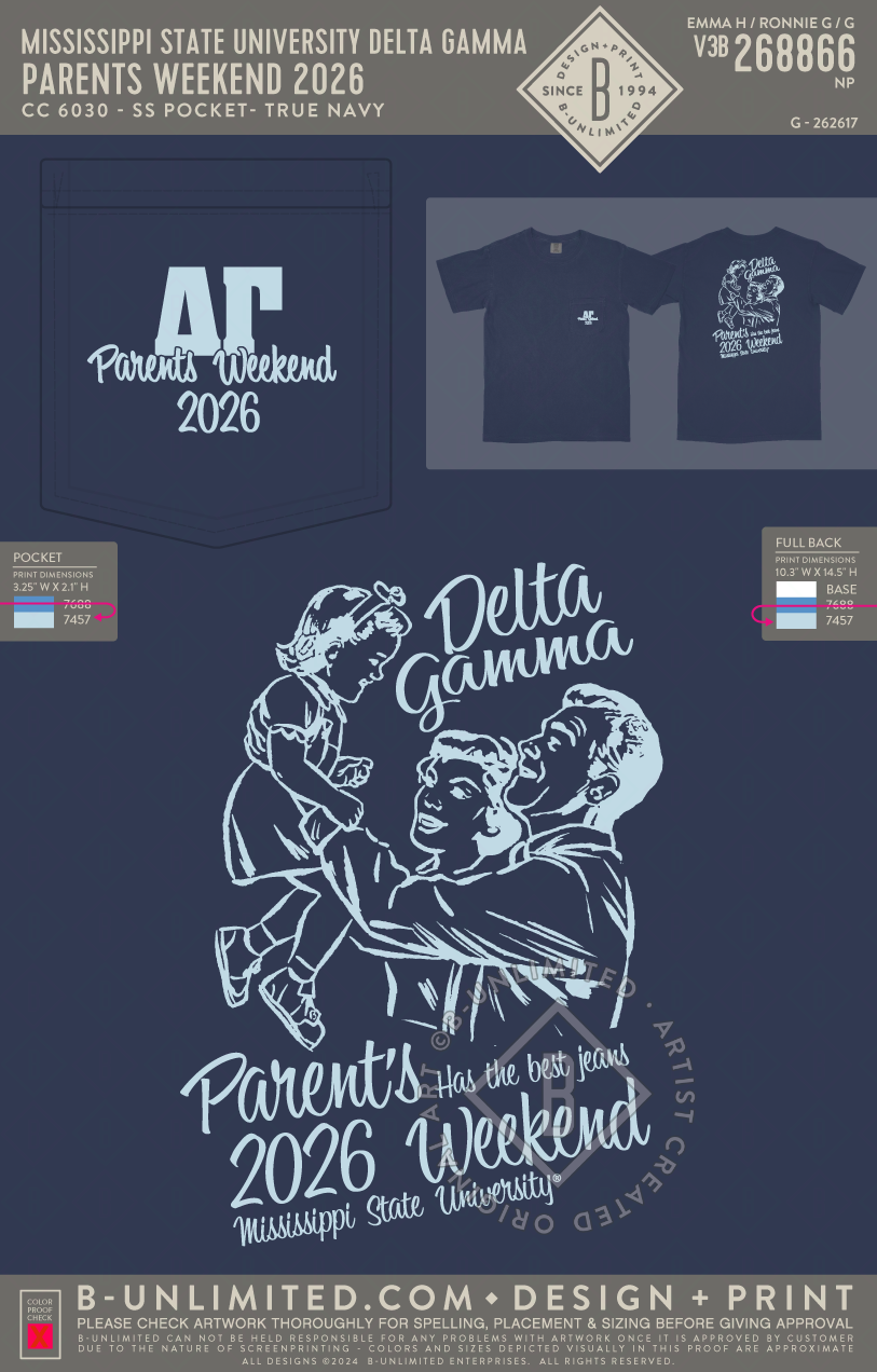 Mississippi State University Delta Gamma - Parents Weekend 2026 - CC - 6030 - SS Pocket - True Navy