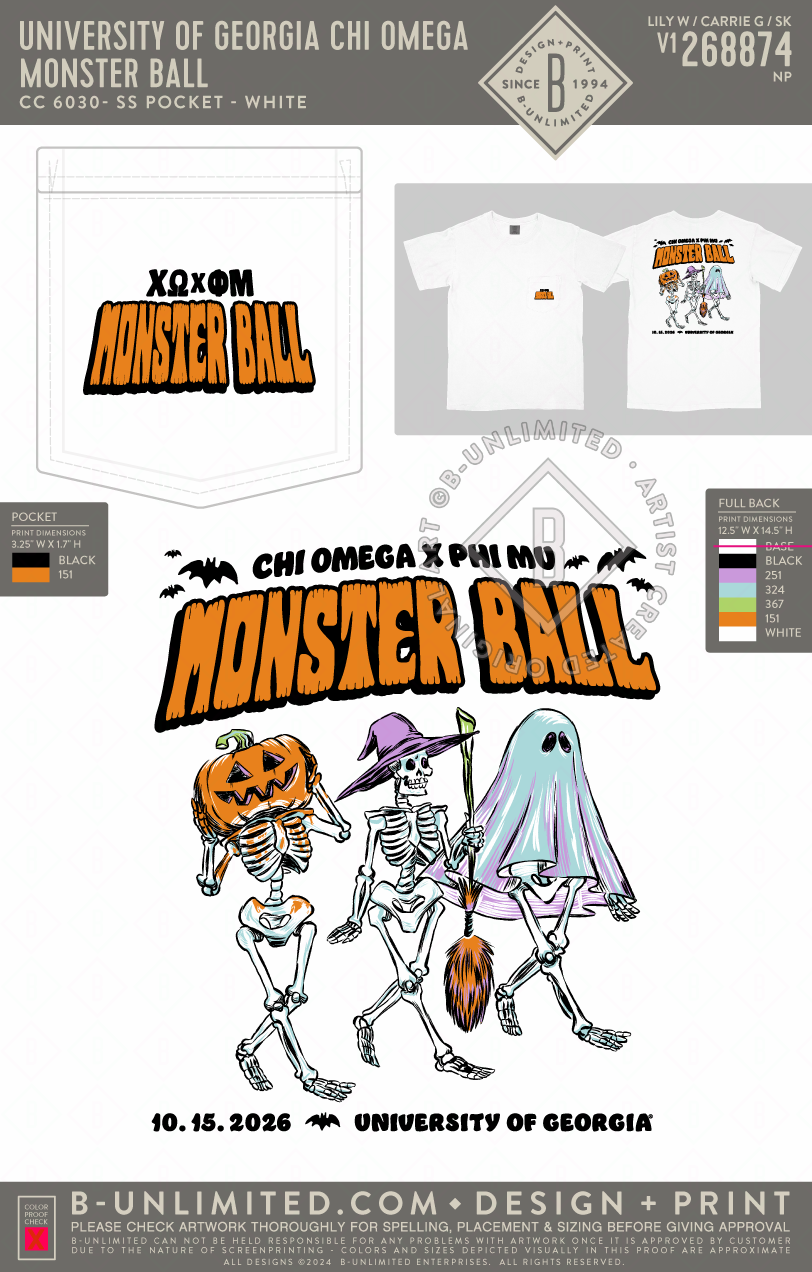 University of Georgia Chi Omega - Monster Ball - CC - 6030 - SS Pocket - White