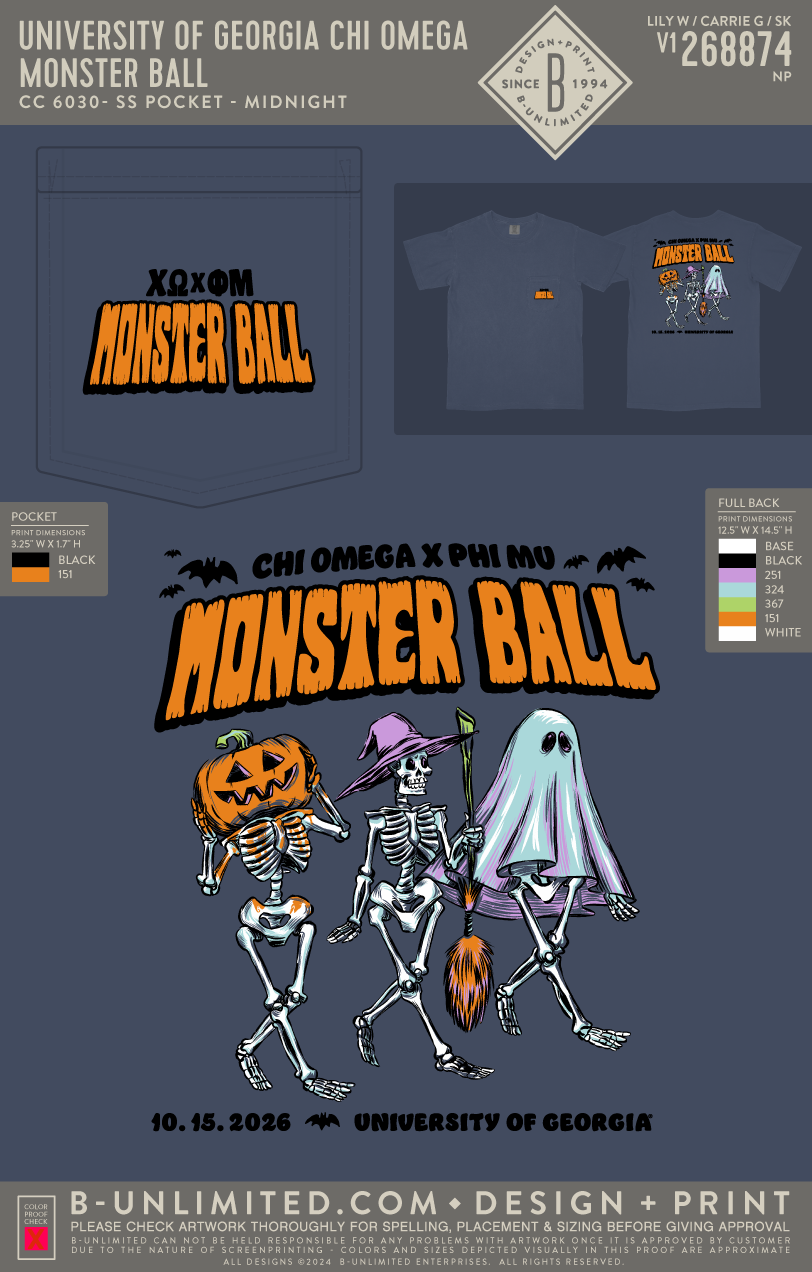 University of Georgia Chi Omega - Monster Ball - CC - 6030 - SS Pocket - Midnight