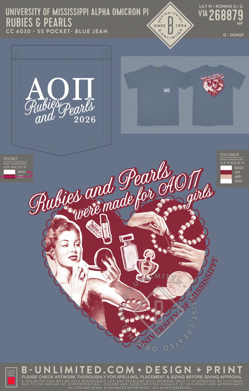 University of Mississippi Alpha Omicron Pi - Rubies & Pearls - CC - 6030 - SS Pocket - Washed Denim